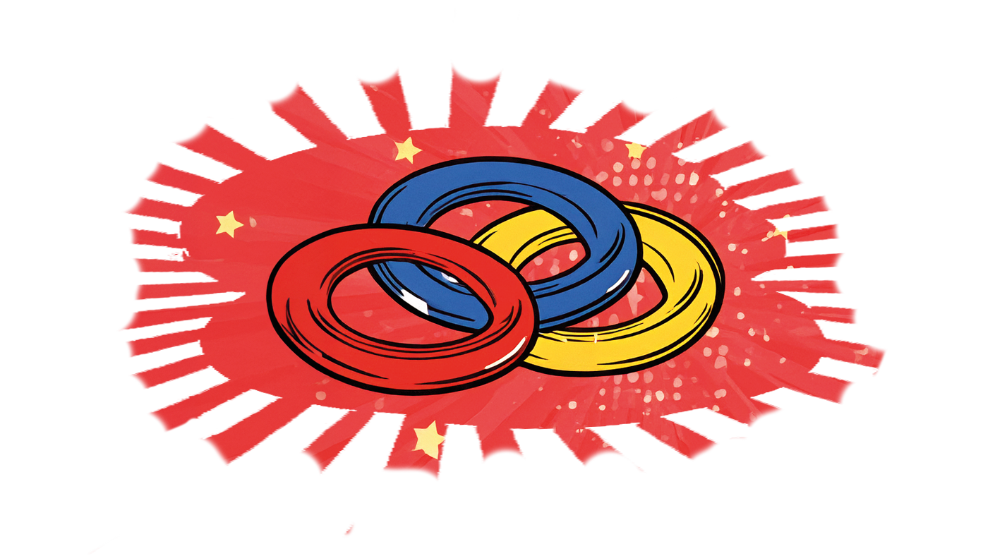 hula-hoop_02 Eine Grafik, wo drei Hula Hoop Reifen auf dem Boden liegen, der boden besteht aus einem roten klecks