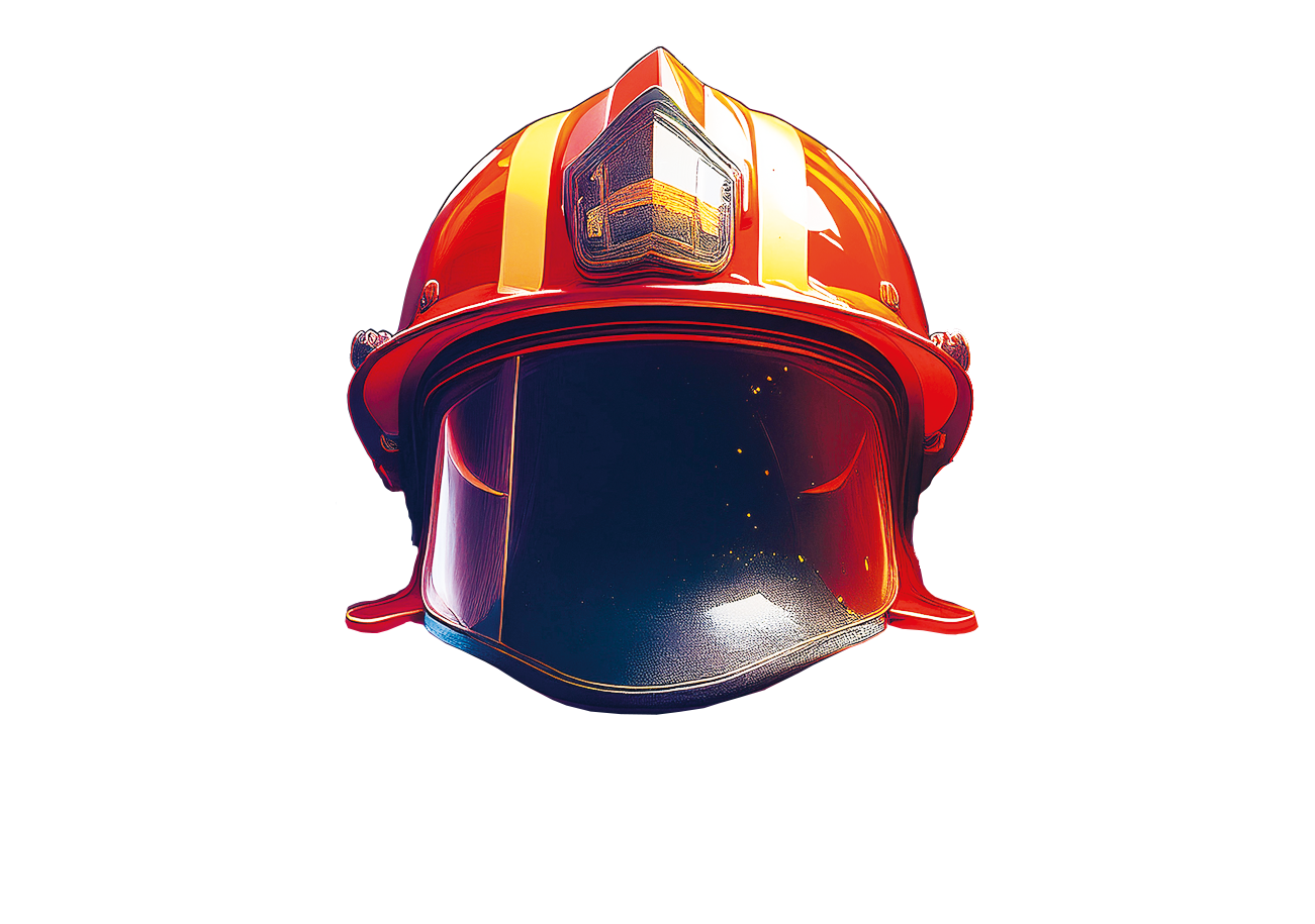 Zeichnung eines roten Feuerwehrhelms mit dunklem Visier