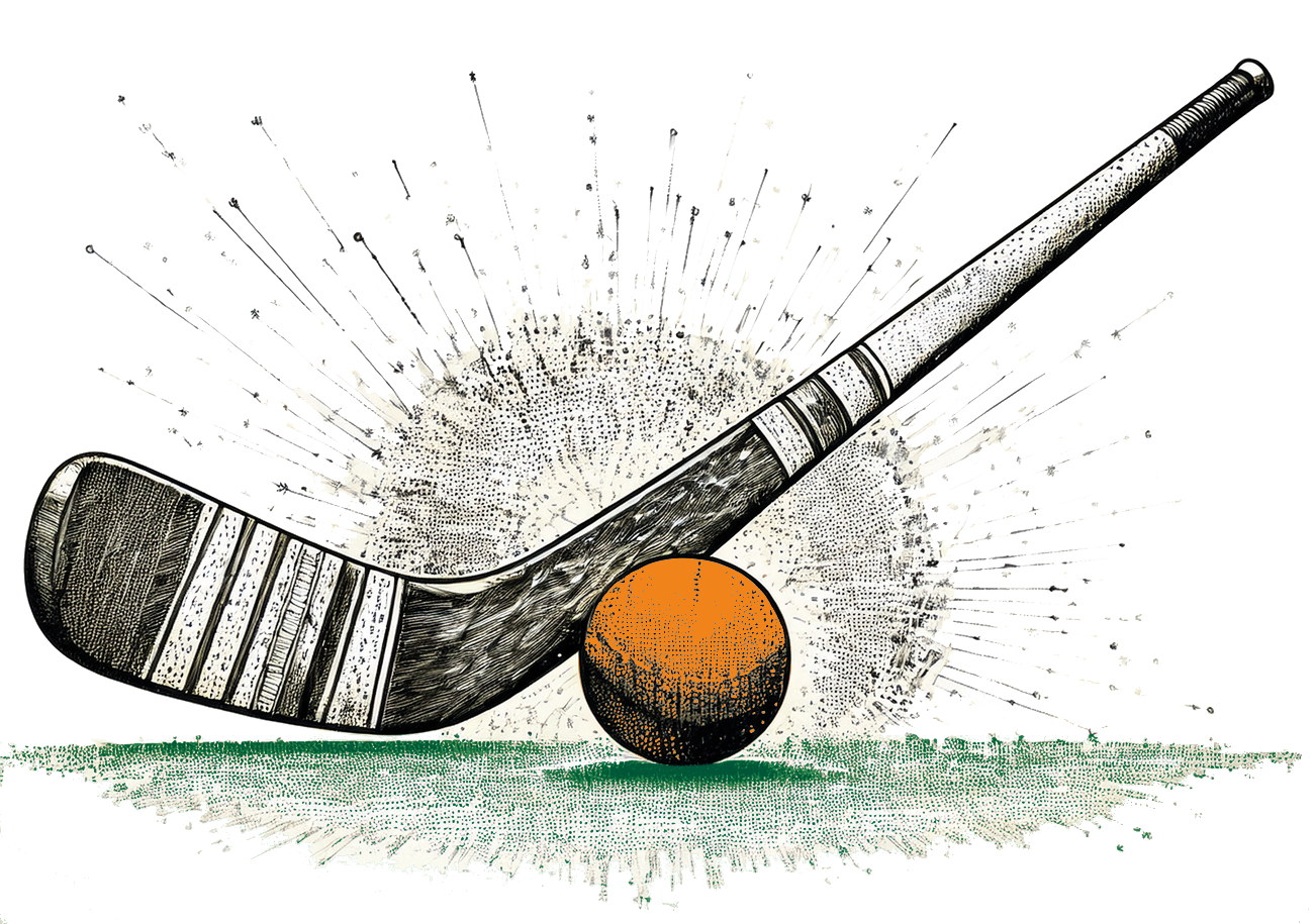 Grafik mit einem Hockeyschläger und einem Ball