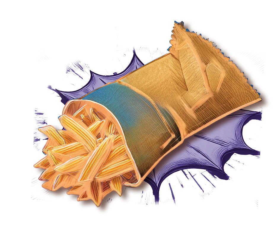 Grafik einer offenen Nudelpackung, einige Nudeln liegen davor